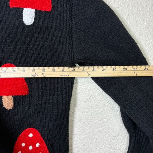 Mushroom Sweater V Neck Knit Black Pullover Cottagecore Whimsicalcore - Picture 6 of 7
